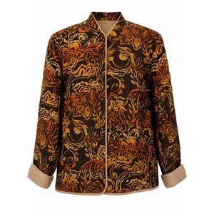 Laura Ashley Quilted Jacket Brown Orange Floral Silk Cotton Magnetic Adaptive 1X